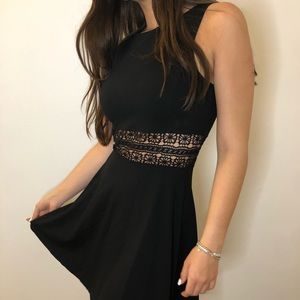 Black Skater Dress with Lace Center Detail